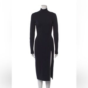 Stunning Amina Muaddi x Wilford Sexy Long Sleeve Black Midi Dress with Side Slit